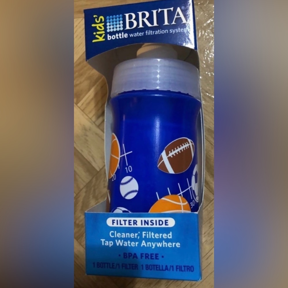 Brita filtered sports themed kids water bottle